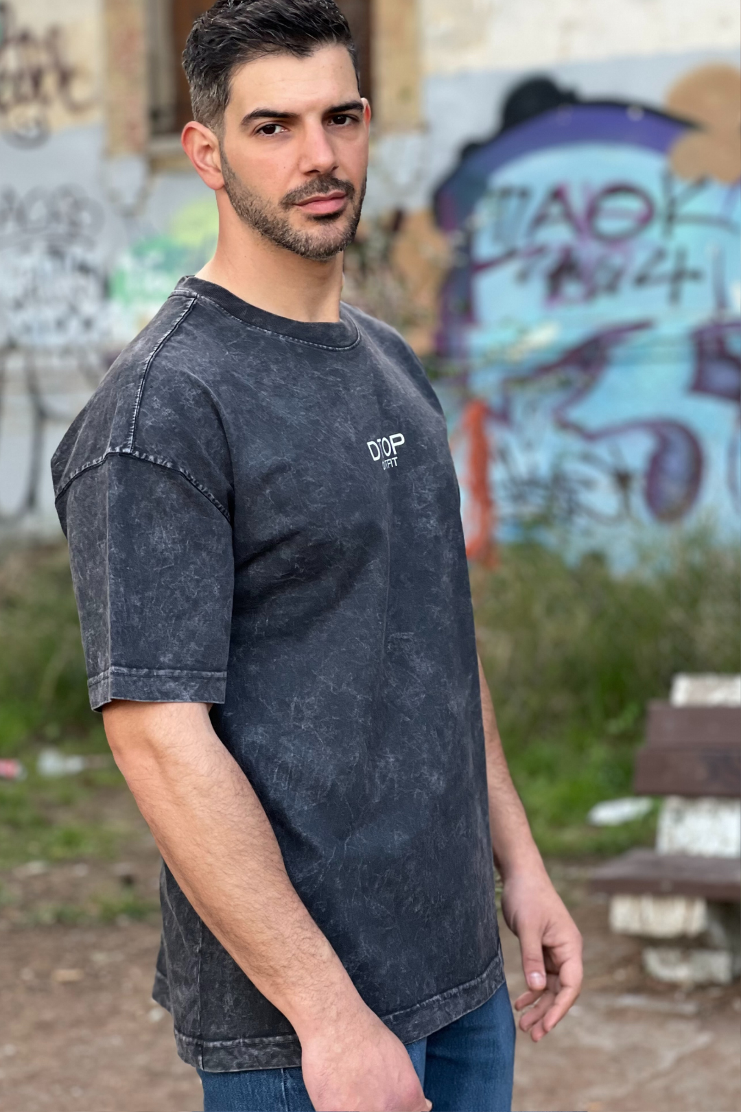 ACID WASH T-SHIRT DTOP BLACK