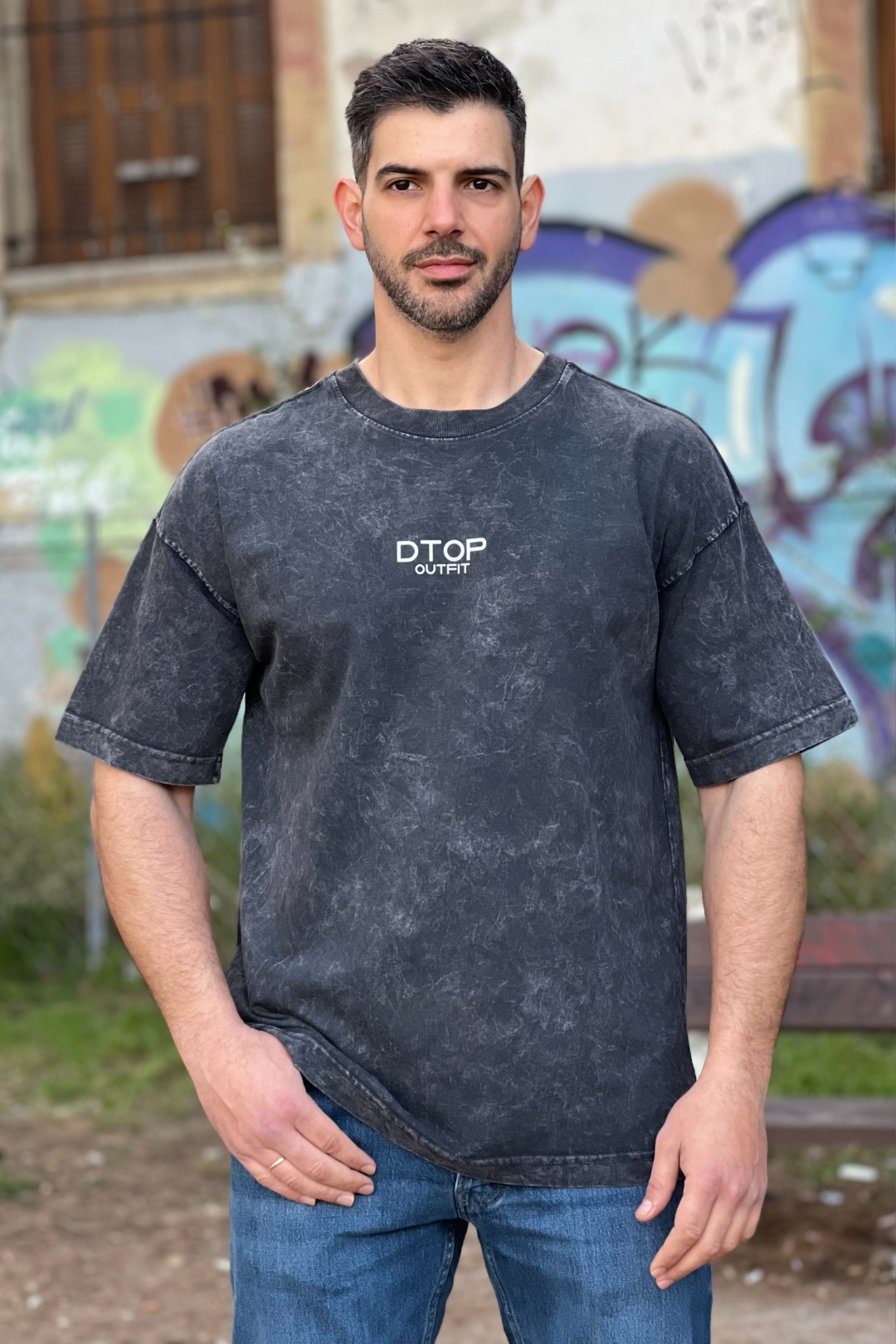 ACID WASH T-SHIRT DTOP BLACK