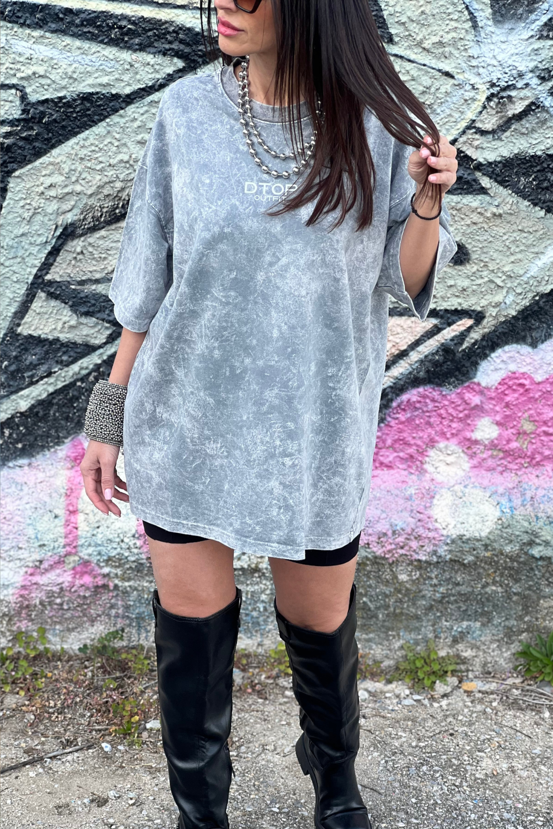 ACID WASH T-SHIRT DTOP GREY