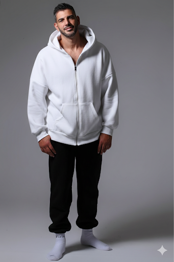 Oversized Ζακετα Φουτερ Με Φερμουαρ Λευκη