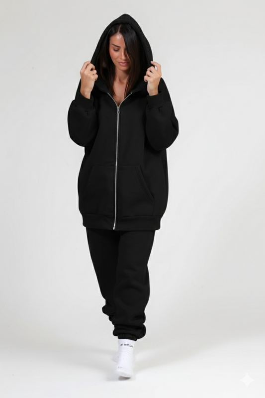 Oversized Ζακετα Φουτερ Με Φερμουαρ Μαυρη