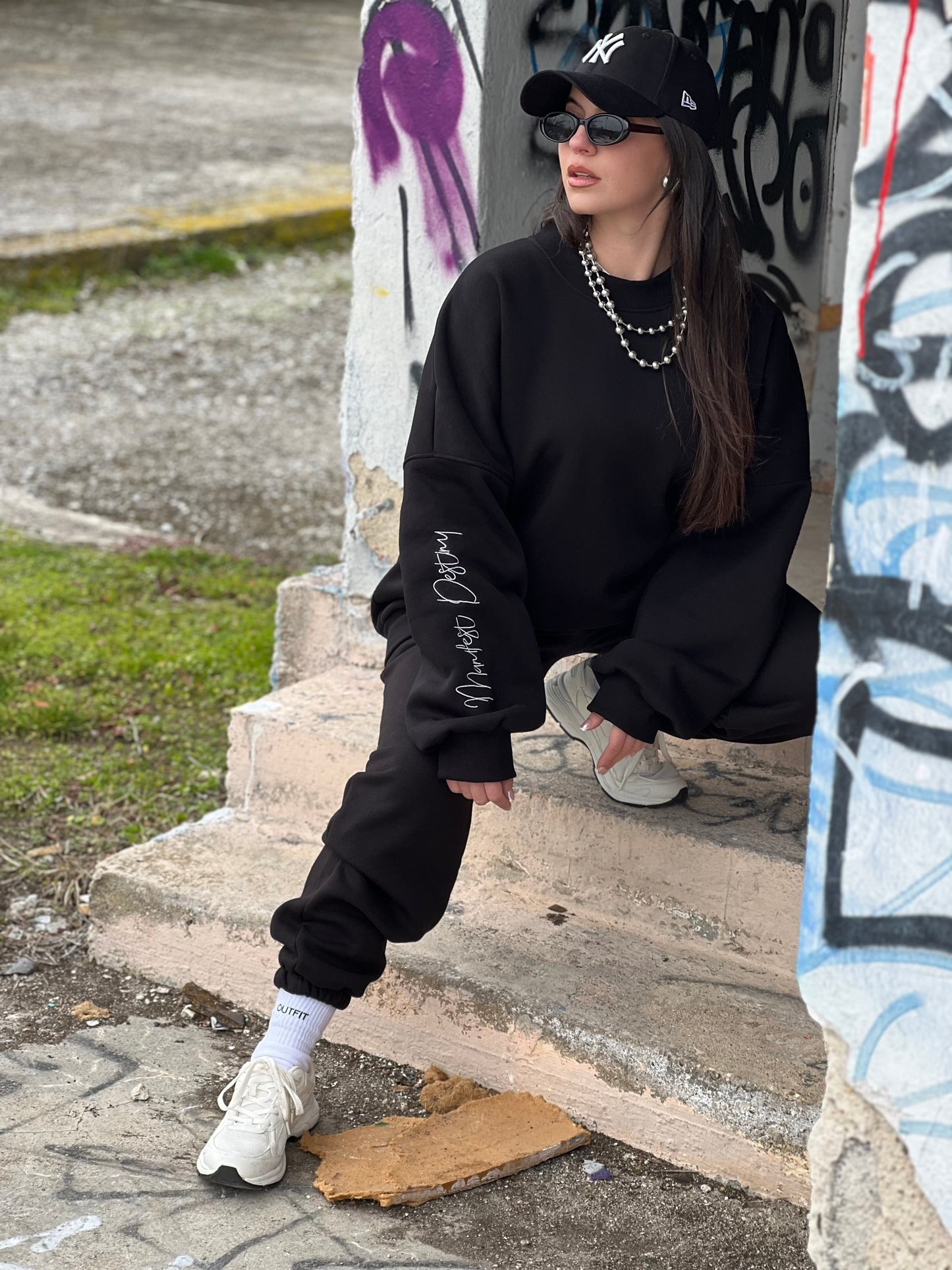 OVERSIZED CREWNECK -- MANIFEST DESTINY -- BLACK