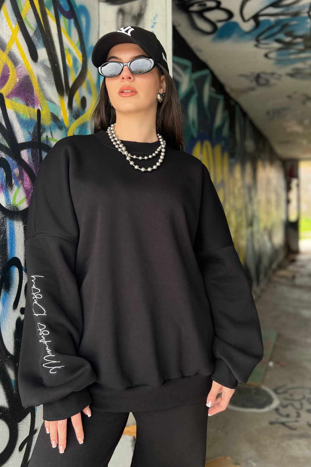 OVERSIZED CREWNECK -- MANIFEST DESTINY -- BLACK