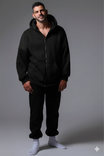 Oversized Ζακετα Φουτερ Με Φερμουαρ Μαυρη