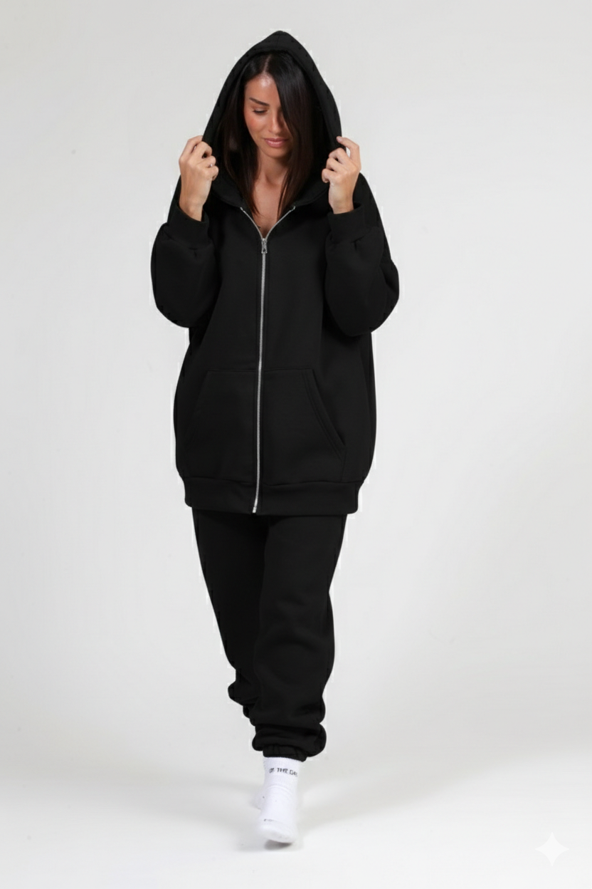 Oversized Ζακετα Φουτερ Με Φερμουαρ Μαυρη