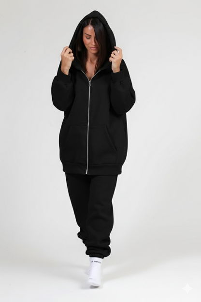 Oversized Ζακετα Φουτερ Με Φερμουαρ Μαυρη