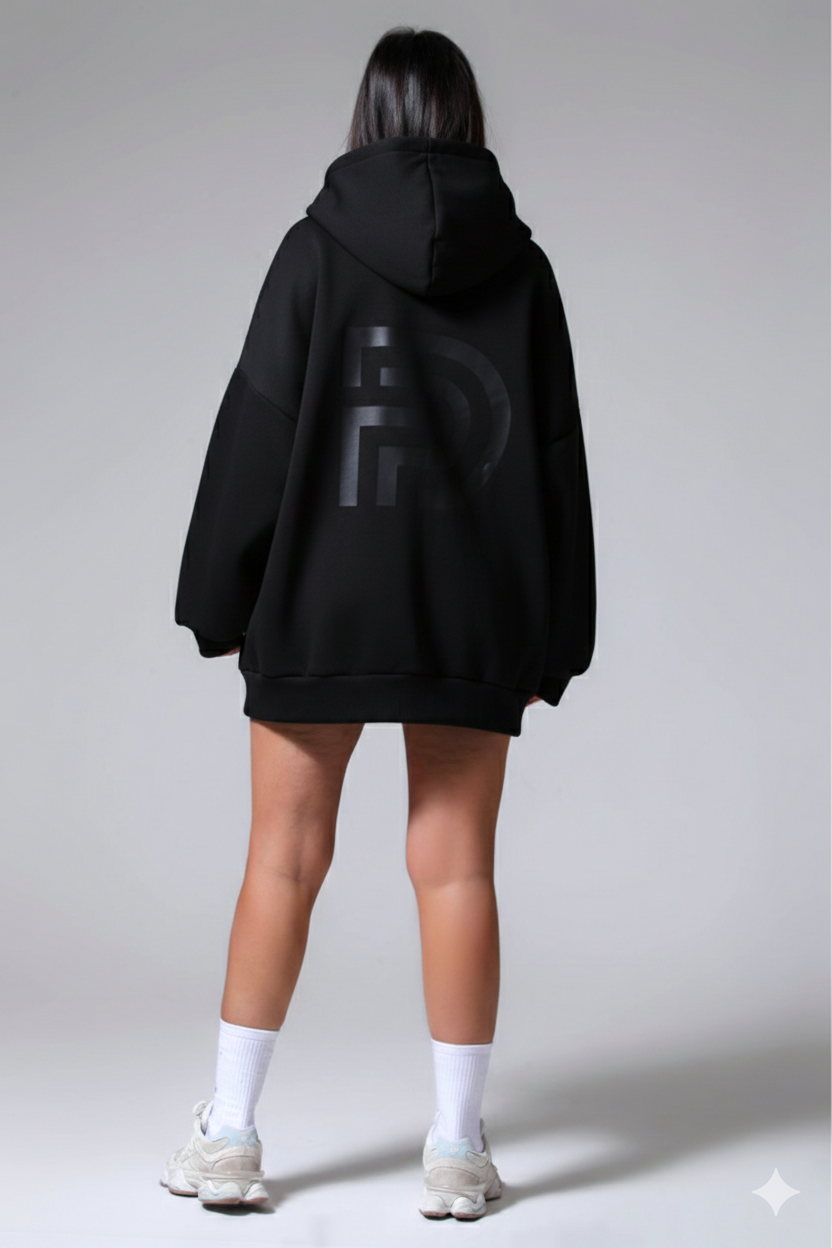 Oversized Ζακετα Φουτερ Με Φερμουαρ Μαυρη