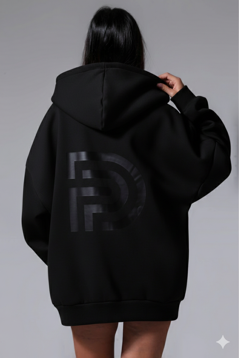 Oversized Ζακετα Φουτερ Με Φερμουαρ Μαυρη