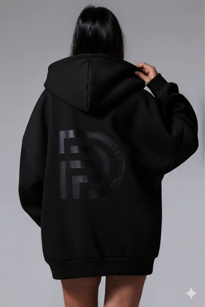 Oversized Ζακετα Φουτερ Με Φερμουαρ Μαυρη