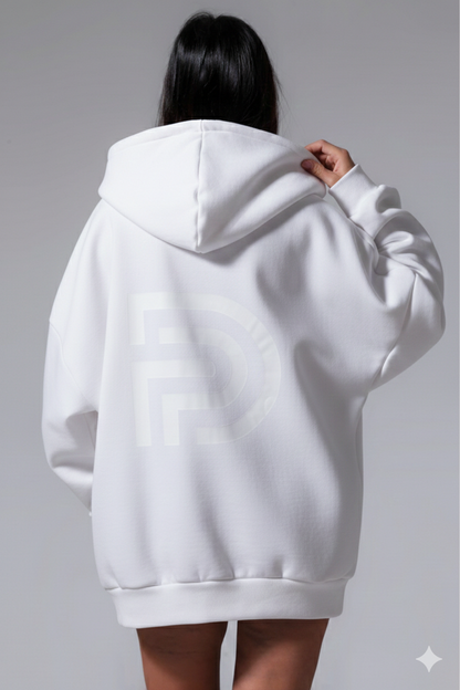 Oversized Ζακετα Φουτερ Με Φερμουαρ Λευκη