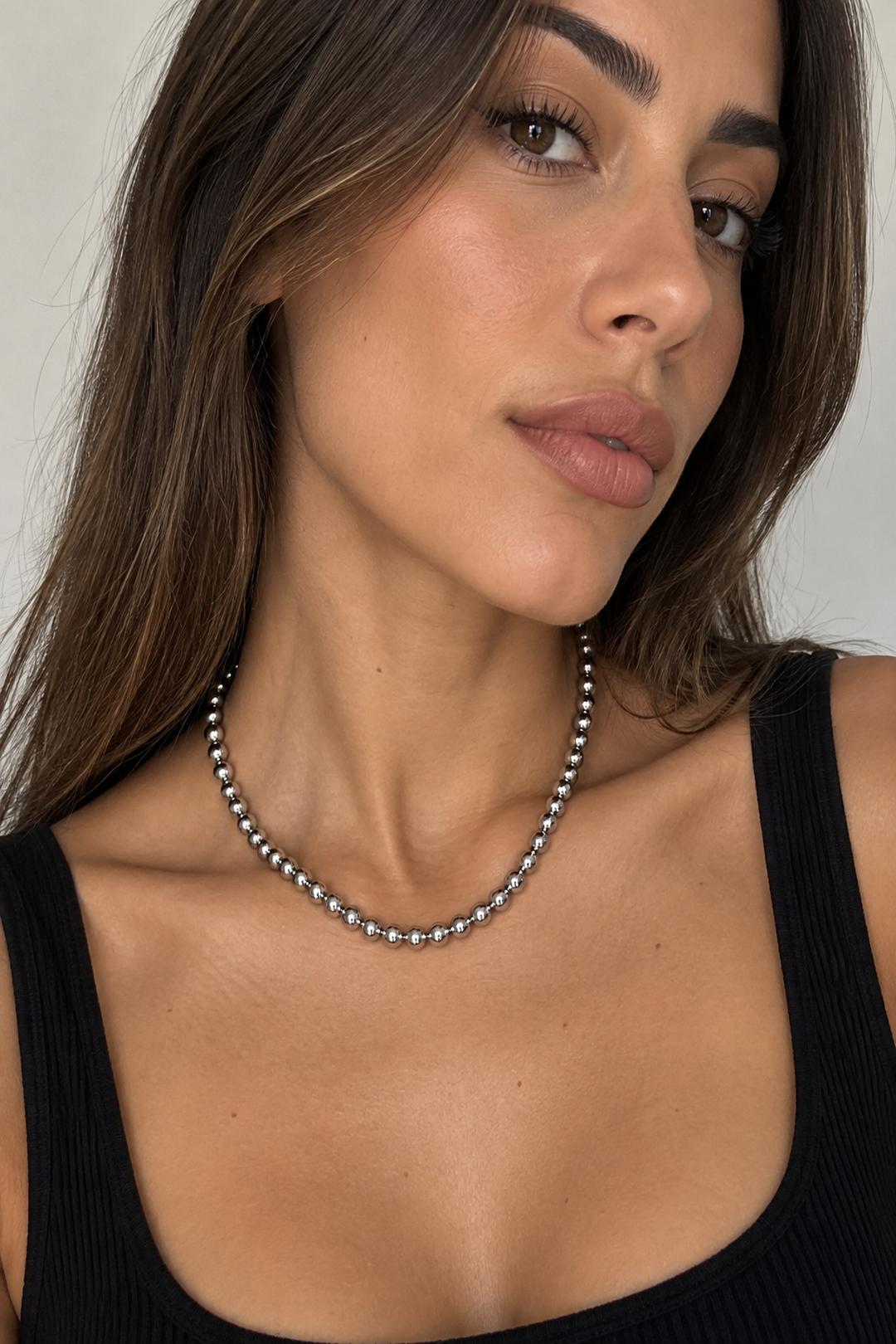 SILVER BEADED NECKLACE
